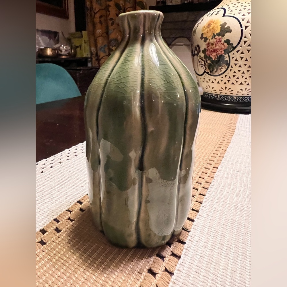 Mud Pie Green and Cream Ceramic Vase